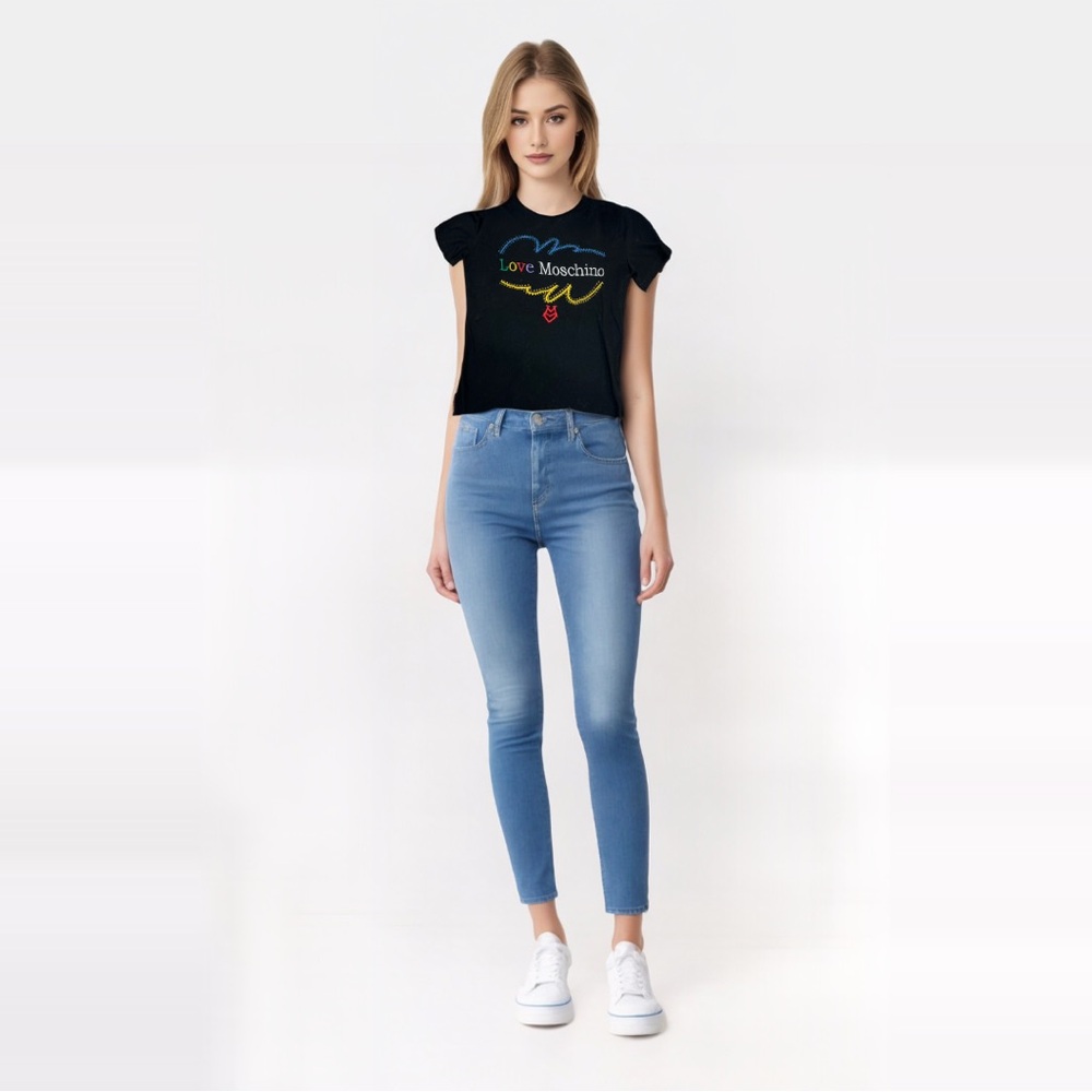 Love Moschino Black and Rainbow Rhinestone T-Shirt Size XL - Picture 10 of 10